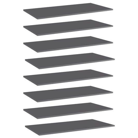 Berkfield Bookshelf Boards 8 pcs High Gloss Grey 80x20x1.5 cm Engineered Wood
