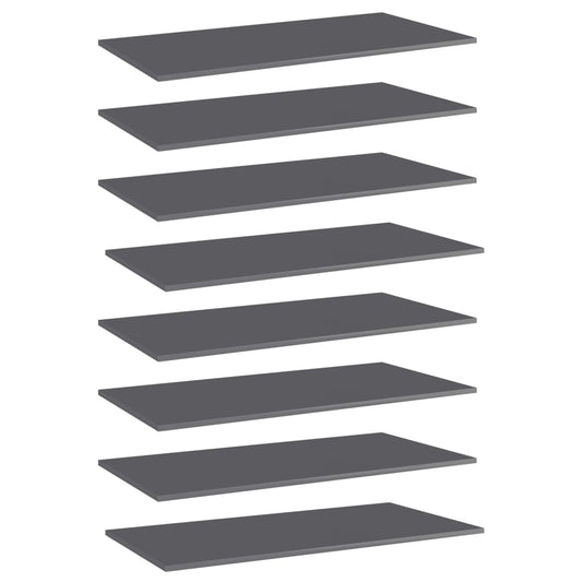 Berkfield Bookshelf Boards 8 pcs High Gloss Grey 80x30x1.5 cm Engineered Wood