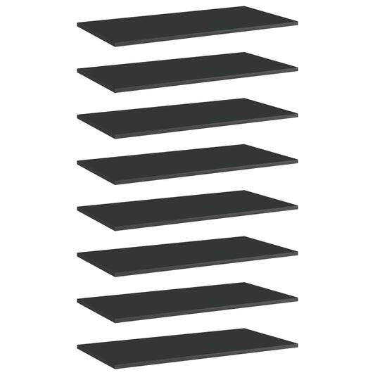 Berkfield Bookshelf Boards 8 pcs High Gloss Black 80x40x1.5 cm Engineered Wood