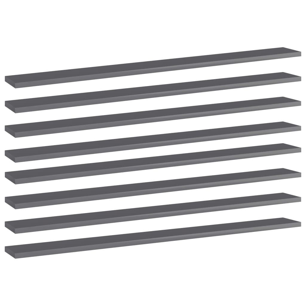 Berkfield Bookshelf Boards 8 pcs High Gloss Grey 100x10x1.5 cm Engineered Wood