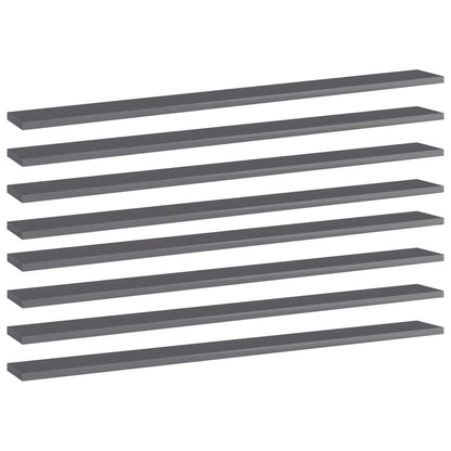 Berkfield Bookshelf Boards 8 pcs High Gloss Grey 100x10x1.5 cm Engineered Wood