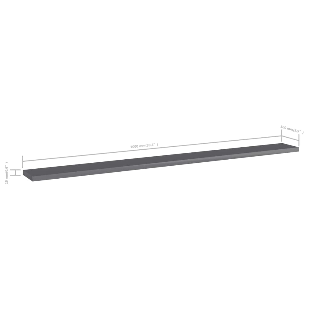 Berkfield Bookshelf Boards 8 pcs High Gloss Grey 100x10x1.5 cm Engineered Wood