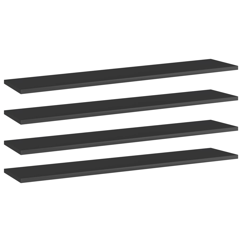 Berkfield Bookshelf Boards 4 pcs High Gloss Black 100x20x1.5 cm Engineered Wood