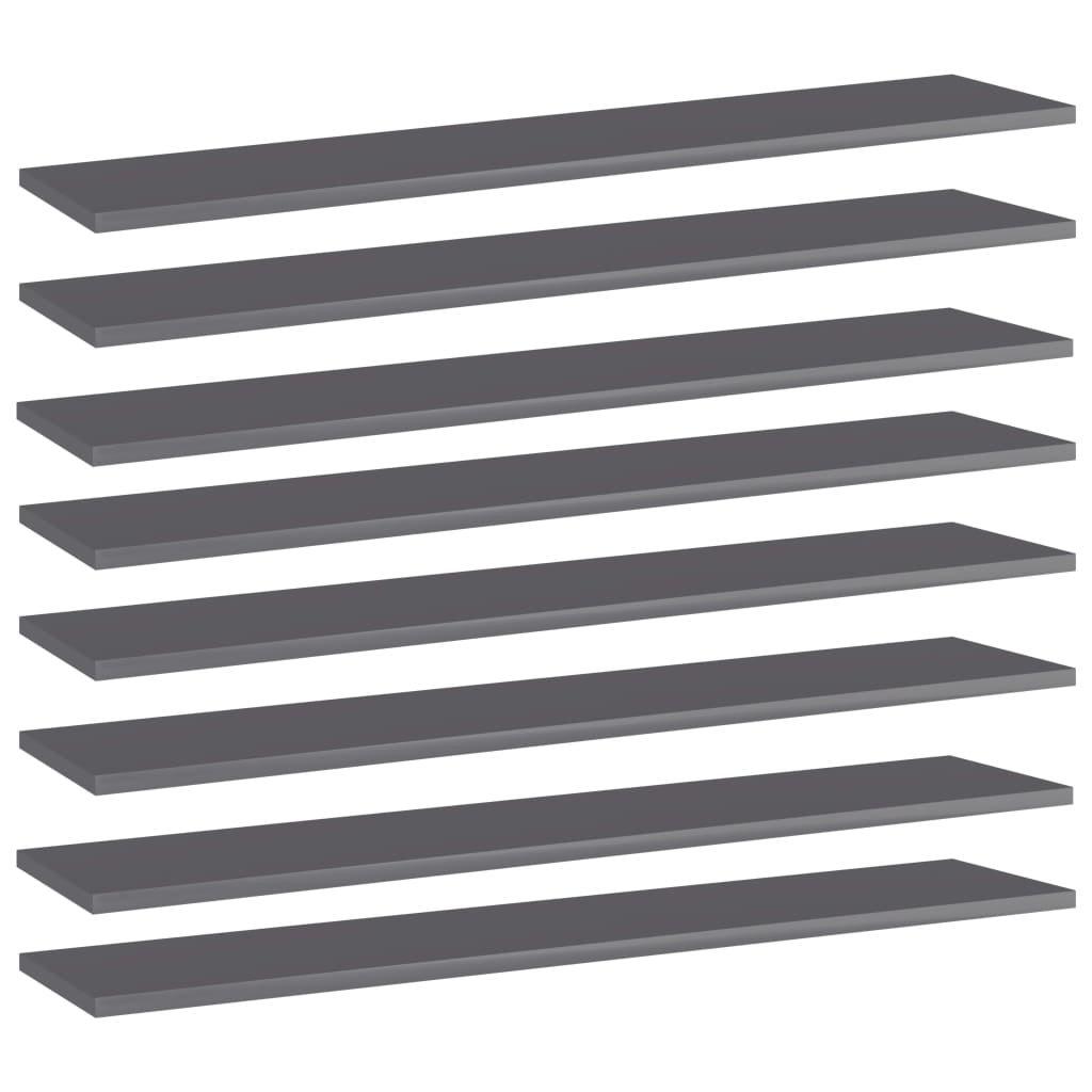 Berkfield Bookshelf Boards 8 pcs High Gloss Grey 100x20x1.5 cm Engineered Wood