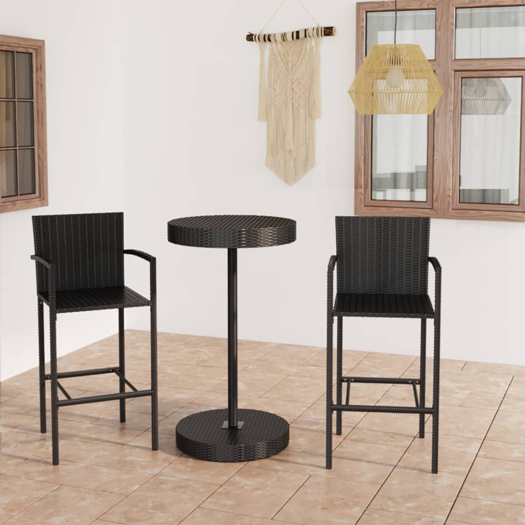 Berkfield 3 Piece Garden Bar Set Poly Rattan Black