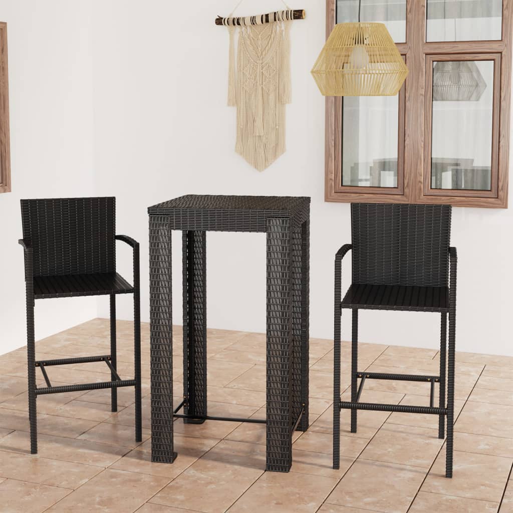 Berkfield 3 Piece Outdoor Bar Set with Armrest Poly Rattan Black