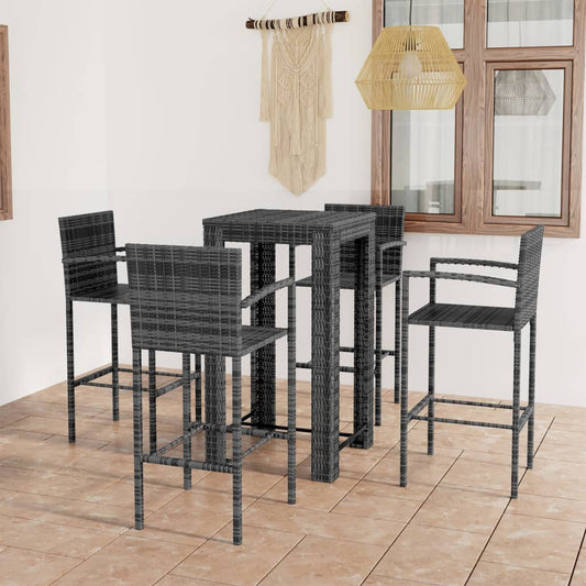 Berkfield 5 Piece Outdoor Bar Set with Armrest Poly Rattan Grey