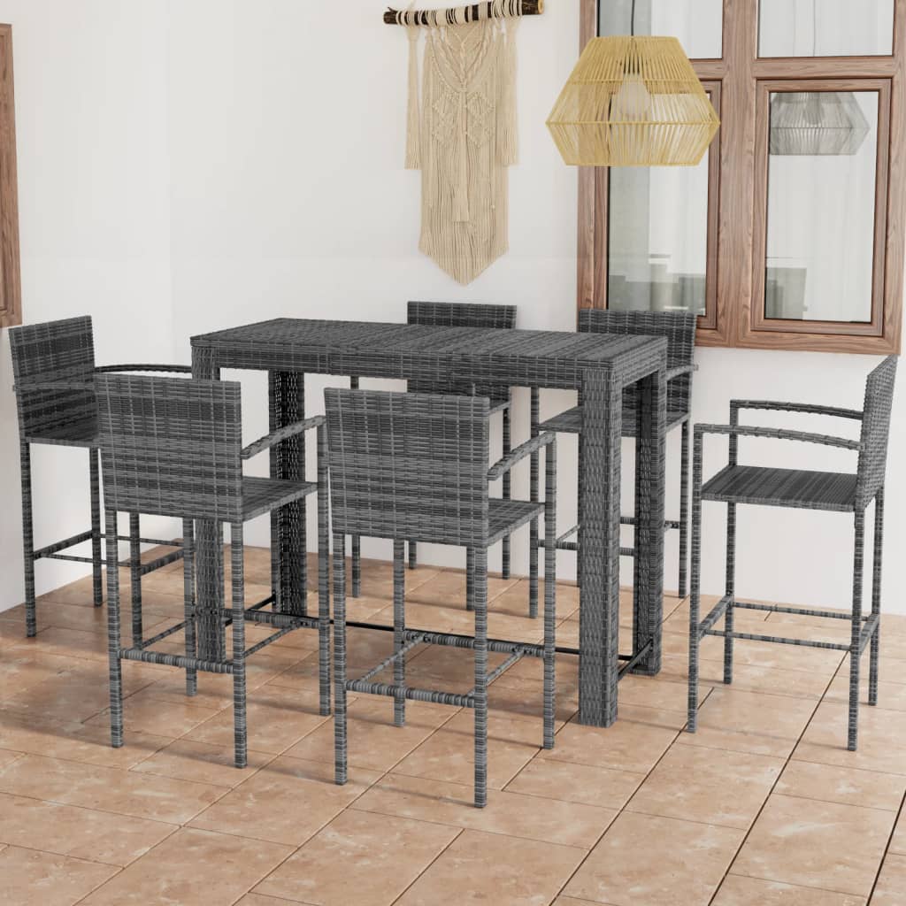 Berkfield 7 Piece Outdoor Bar Set with Armrest Poly Rattan Grey