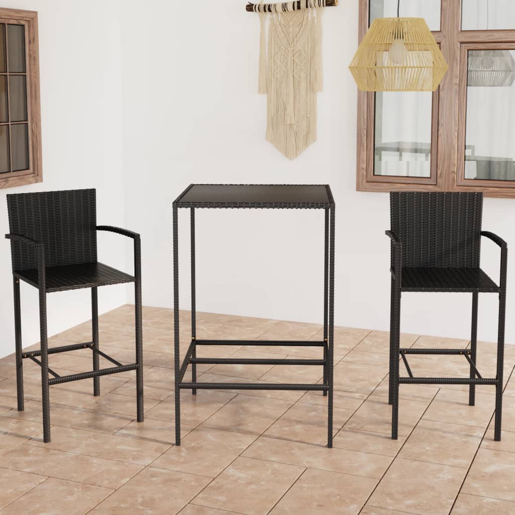Berkfield 3 Piece Garden Bar Set Poly Rattan Black