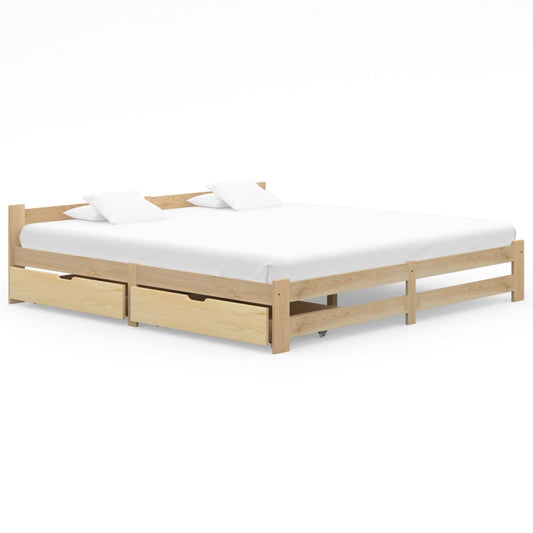 Berkfield Bed Frame with 2 Drawers Solid Pinewood 200x200 cm
