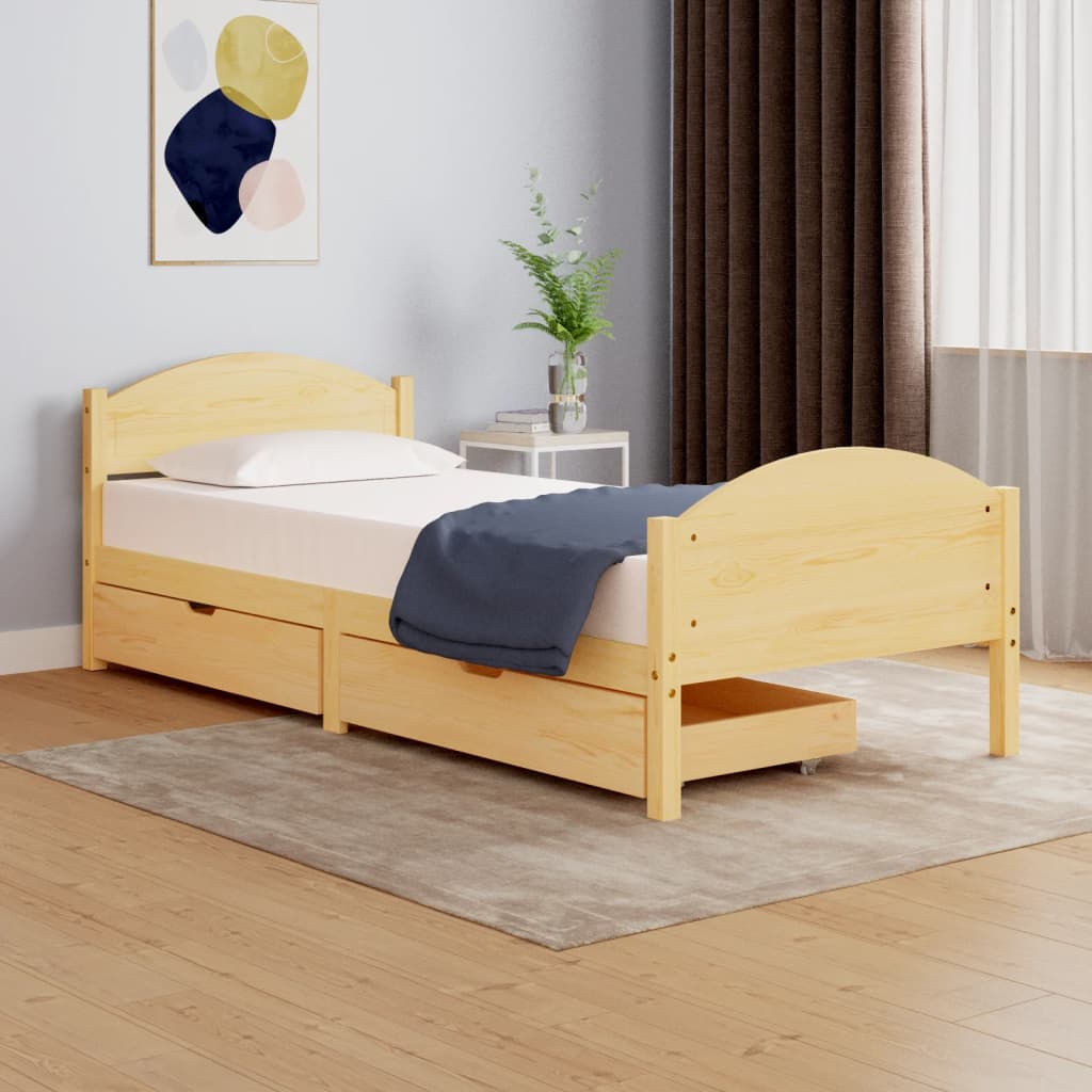 Berkfield Bed Frame with 2 Drawers Solid Wood Pine 90x200 cm