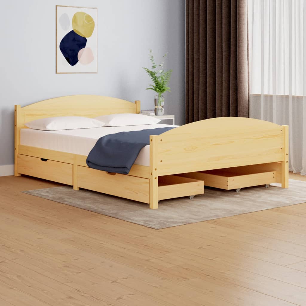 Berkfield Bed Frame with 4 Drawers Solid Wood Pine 140x200 cm