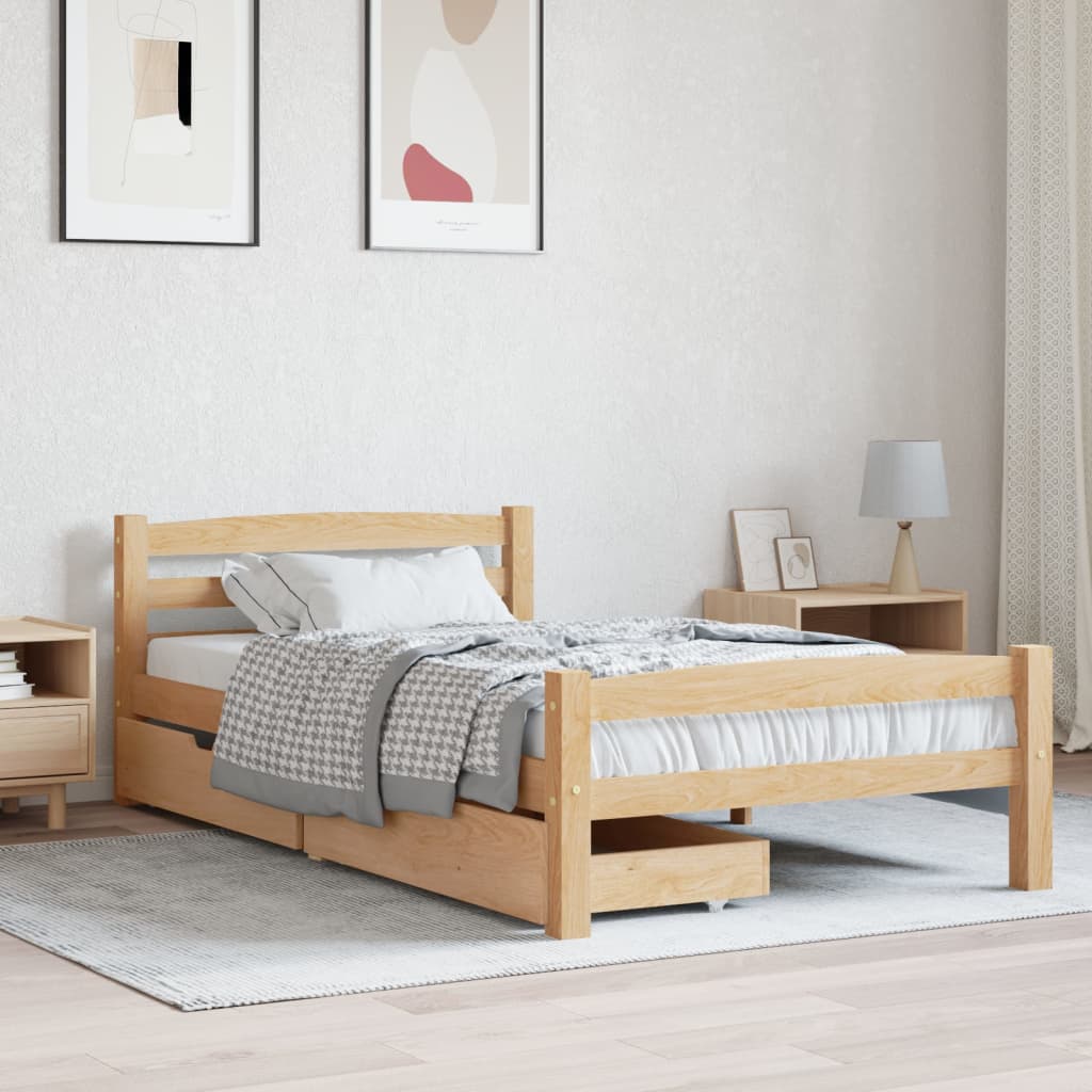 Berkfield Bed Frame with 2 Drawers Solid Pinewood 90x200 cm