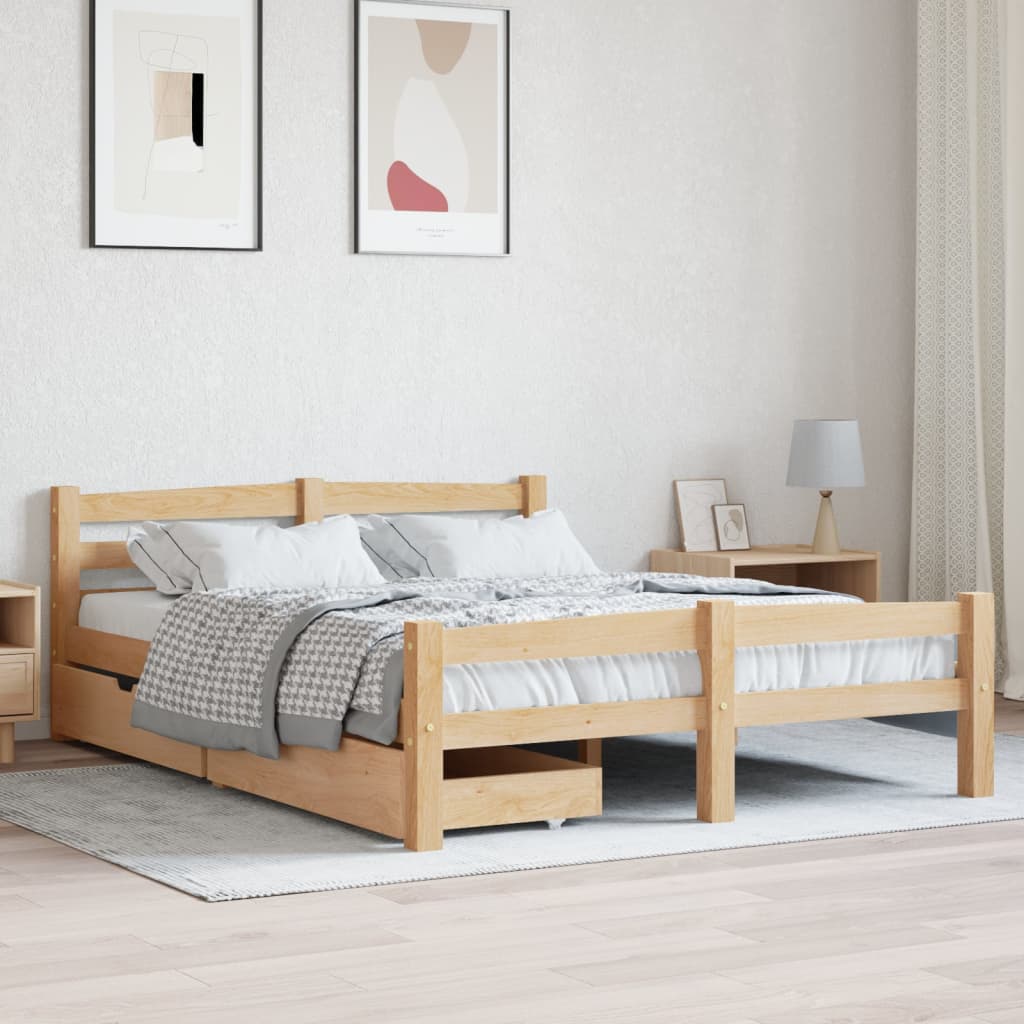 Berkfield Bed Frame with 2 Drawers Solid Pinewood 140x200 cm