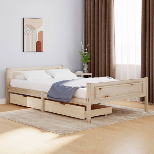 Berkfield Bed Frame with 2 Drawers Solid Wood Pine 140x200 cm