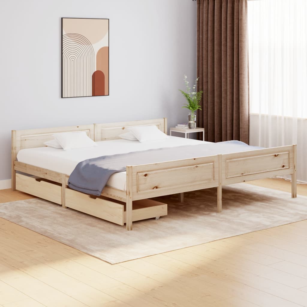 Berkfield Bed Frame with 2 Drawers Solid Wood Pine 180x200 cm