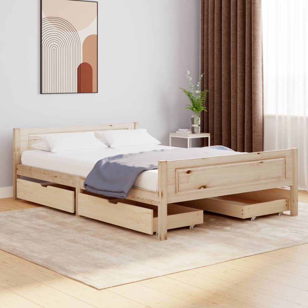 Berkfield Bed Frame with 4 Drawers Solid Wood Pine 140x200 cm