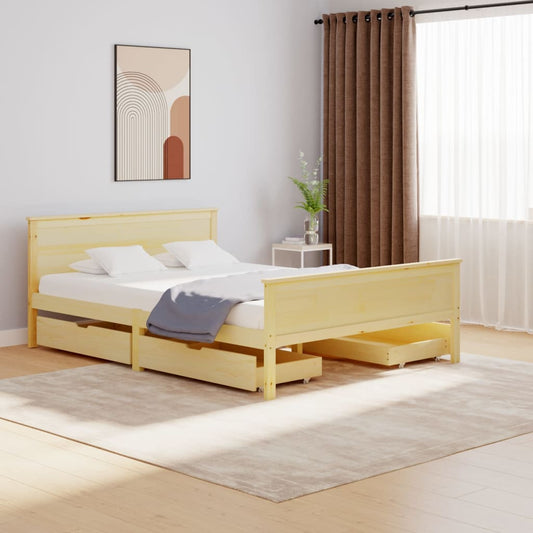 Berkfield Bed Frame with 4 Drawers Solid Wood Pine 140x200 cm
