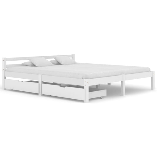 Berkfield Bed Frame with 2 Drawers White Solid Pine Wood 160x200 cm