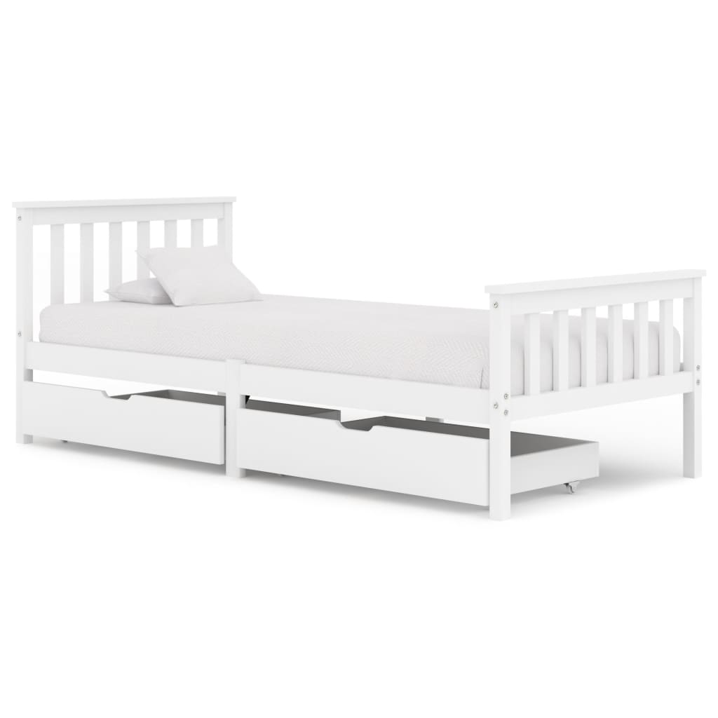 Berkfield Bed Frame with 2 Drawers White Solid Pine Wood 90x200 cm
