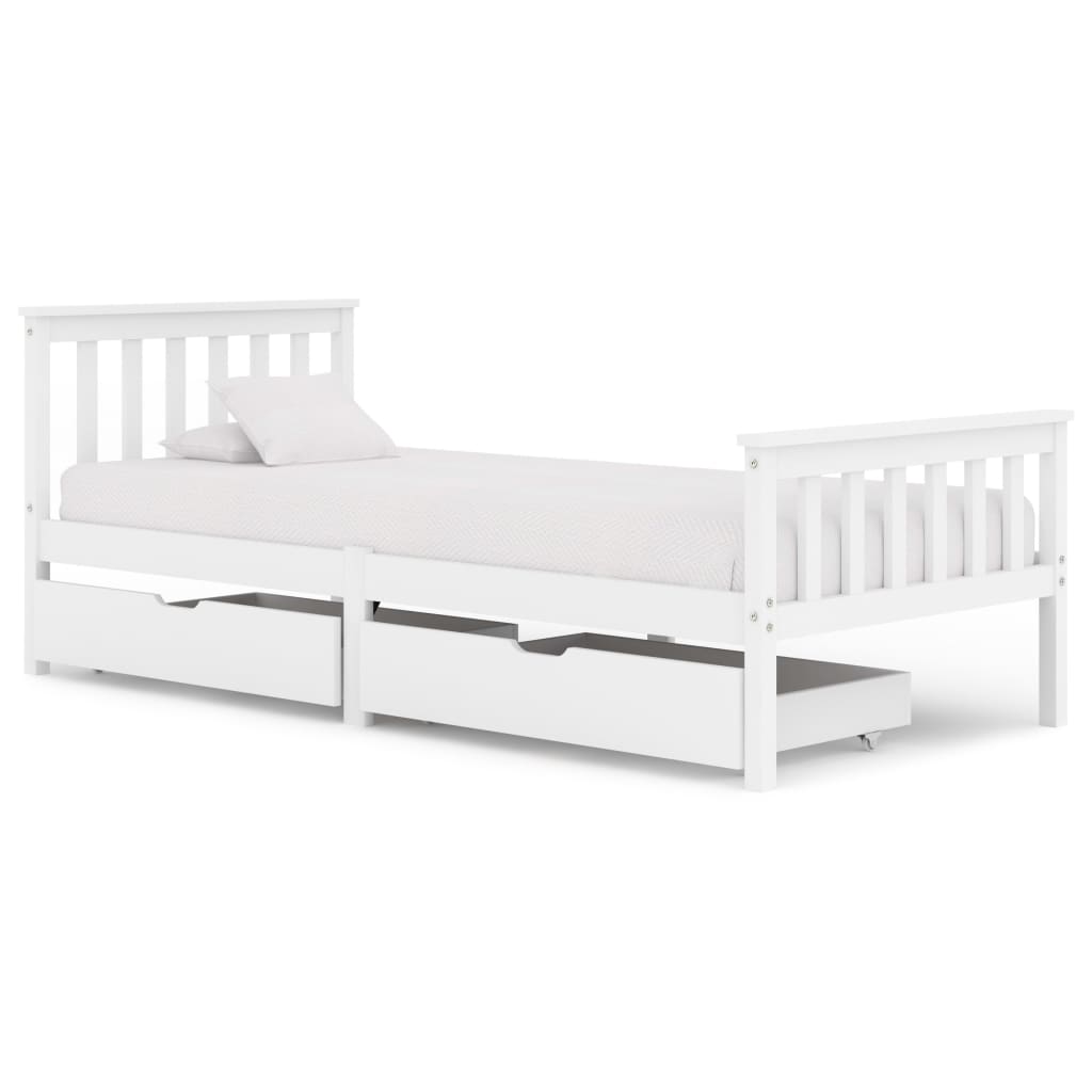 Berkfield Bed Frame with 2 Drawers White Solid Pine Wood 100x200 cm
