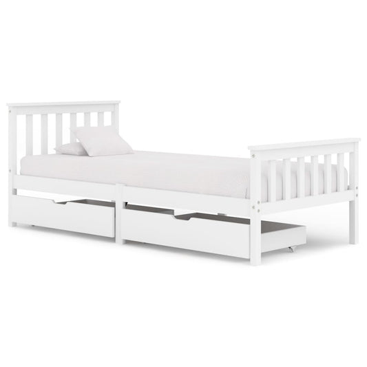 Berkfield Bed Frame with 2 Drawers White Solid Pine Wood 100x200 cm