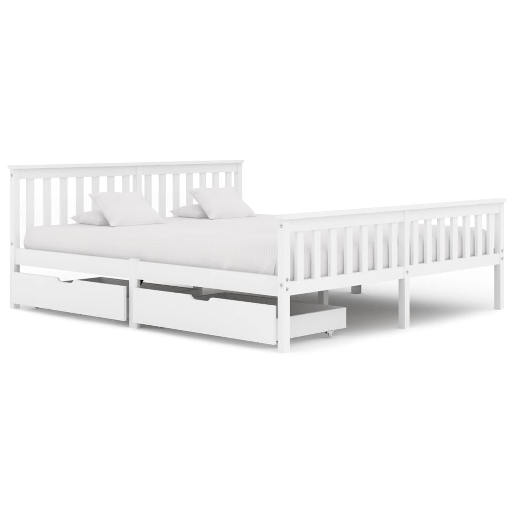 Berkfield Bed Frame with 2 Drawers White Solid Pine Wood 180x200 cm 6FT Super King