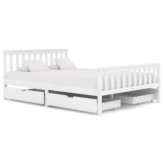 Berkfield Bed Frame with 4 Drawers White Solid Pine Wood 140x200 cm