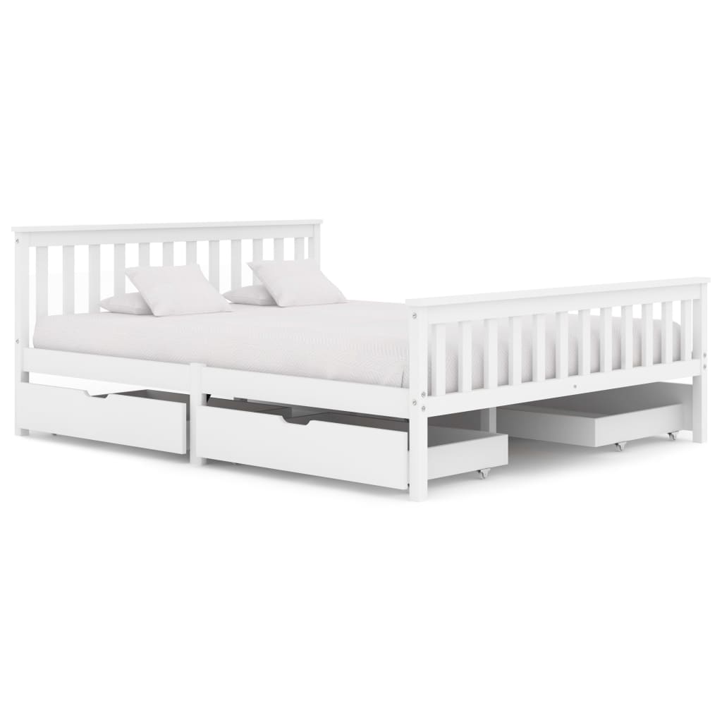 Berkfield Bed Frame with 4 Drawers White Solid Pine Wood 160x200 cm