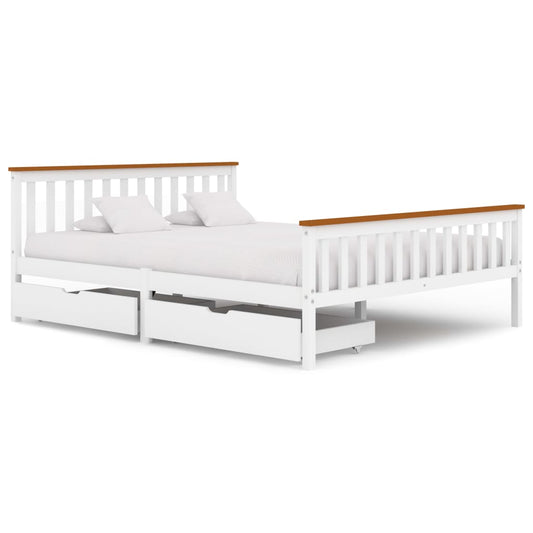 Berkfield Bed Frame with 2 Drawers White Solid Pine Wood 160x200 cm