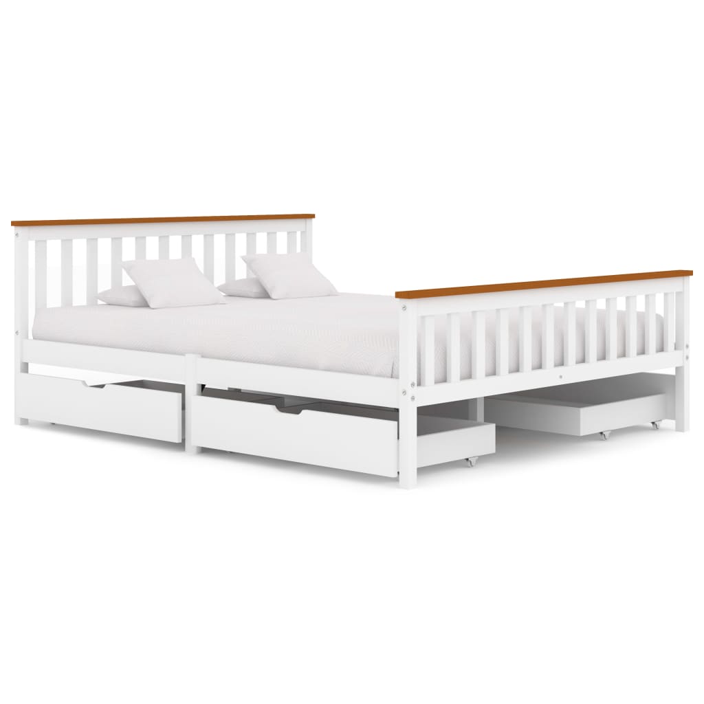 Berkfield Bed Frame with 4 Drawers White Solid Pine Wood 160x200 cm