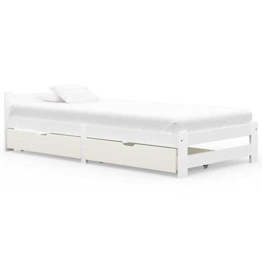 Berkfield Bed Frame with 2 Drawers White Solid Pinewood 100x200 cm