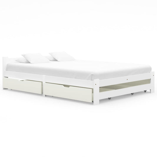 Berkfield Bed Frame with 4 Drawers White Solid Pinewood 160x200 cm