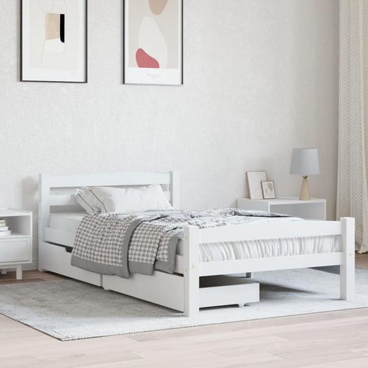 Berkfield Bed Frame with 2 Drawers White Solid Pinewood 100x200 cm