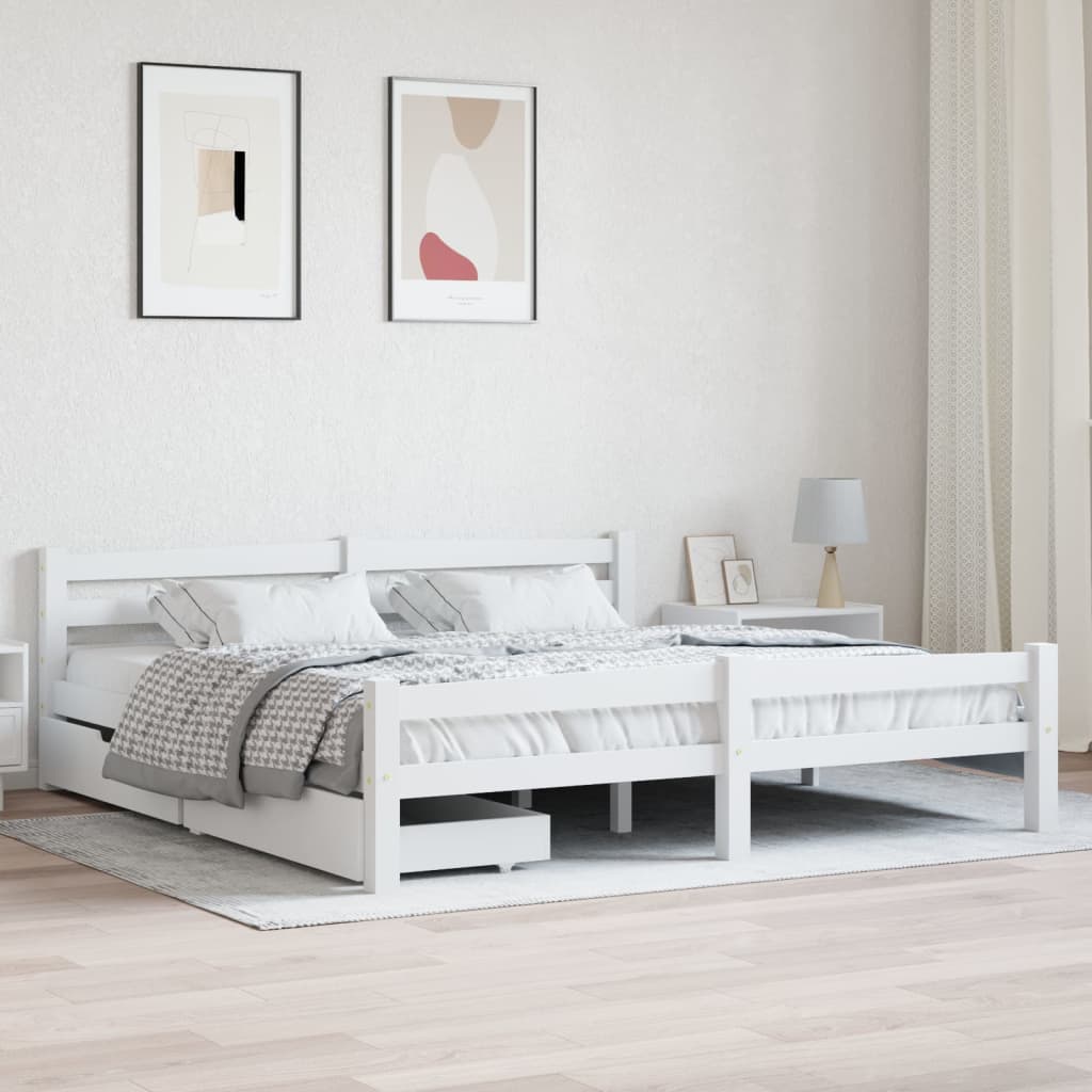 Berkfield Bed Frame with 2 Drawers White Solid Pinewood 180x200 cm 6FT Super King