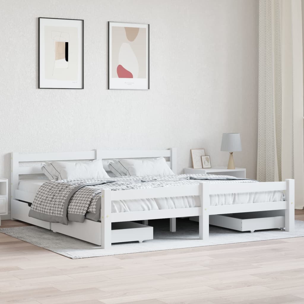 Berkfield Bed Frame with 4 Drawers White Solid Pinewood 180x200 cm 6FT Super King