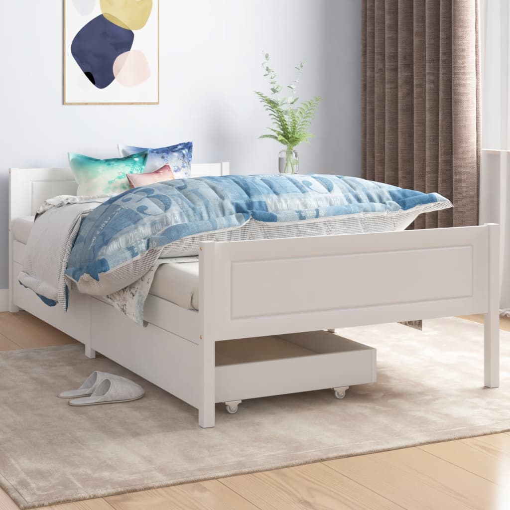 Berkfield Bed Frame with 2 Drawers White Solid Wood Pine 100x200 cm