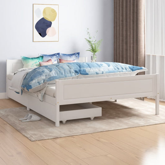 Berkfield Bed Frame with 2 Drawers White Solid Wood Pine 140x200 cm