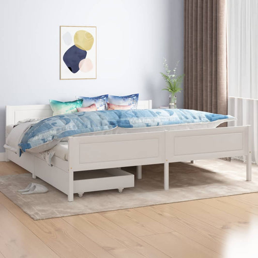 Berkfield Bed Frame with 2 Drawers White Solid Wood Pine 180x200 cm