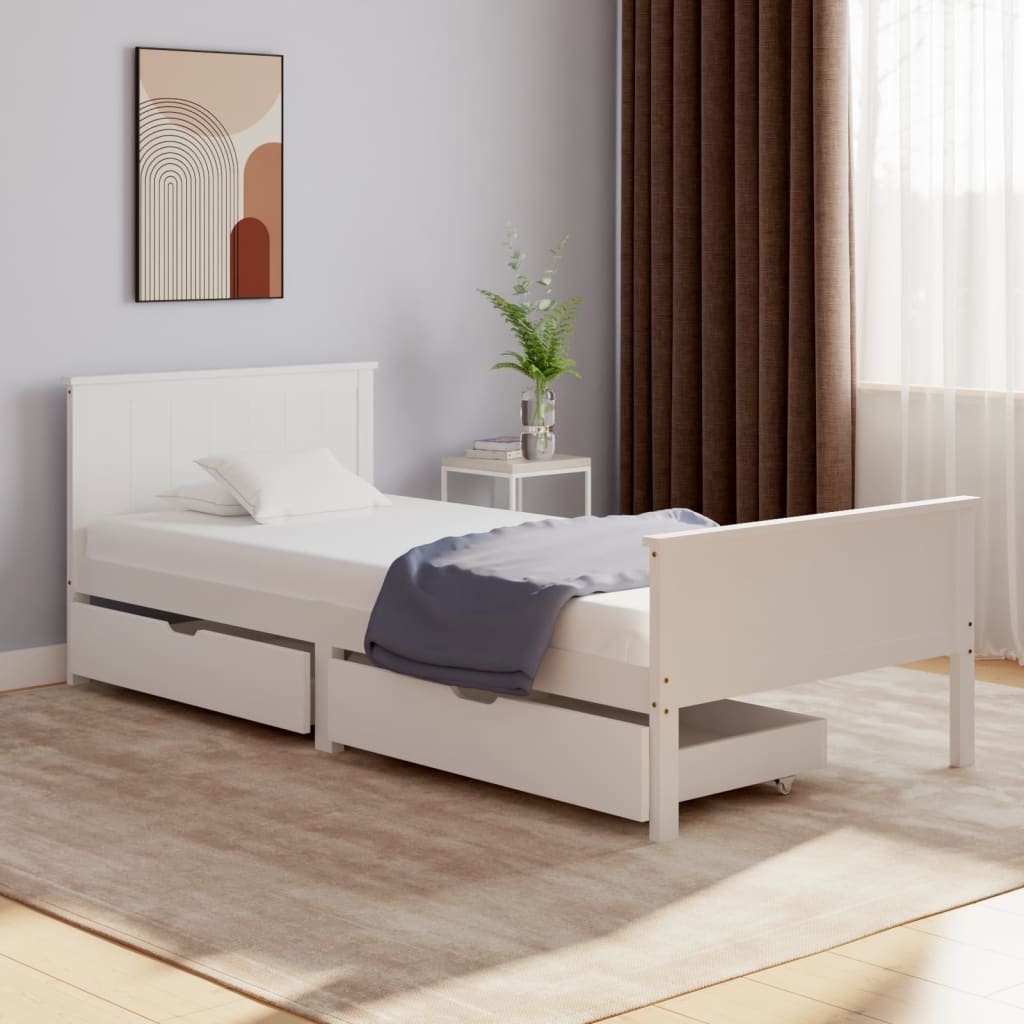 Berkfield Bed Frame with 2 Drawers White Solid Wood Pine 100x200 cm