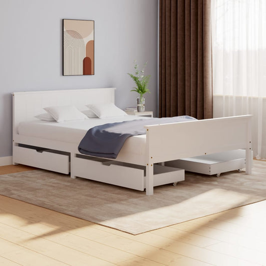 Berkfield Bed Frame with 4 Drawers White Solid Wood Pine 160x200 cm