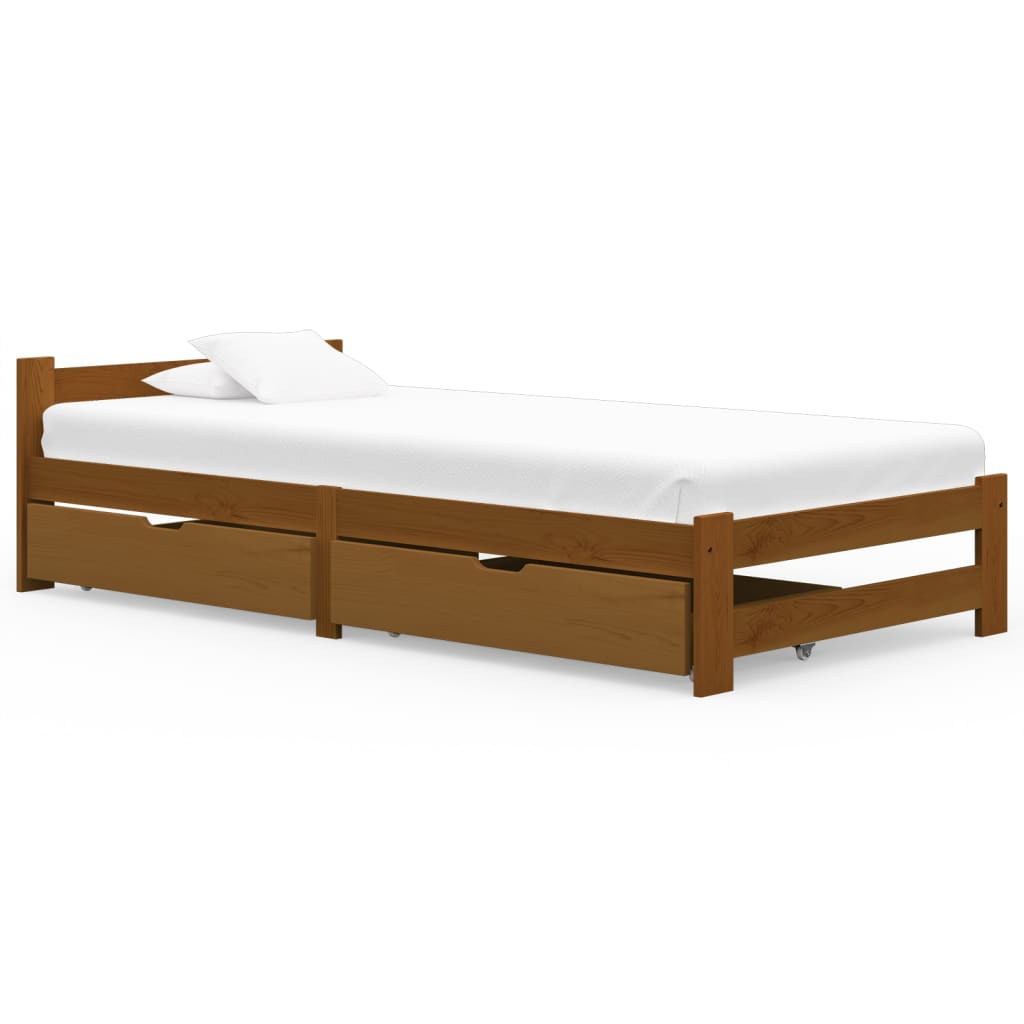 Berkfield Bed Frame with 2 Drawers Honey Brown Solid Pinewood 90x200 cm