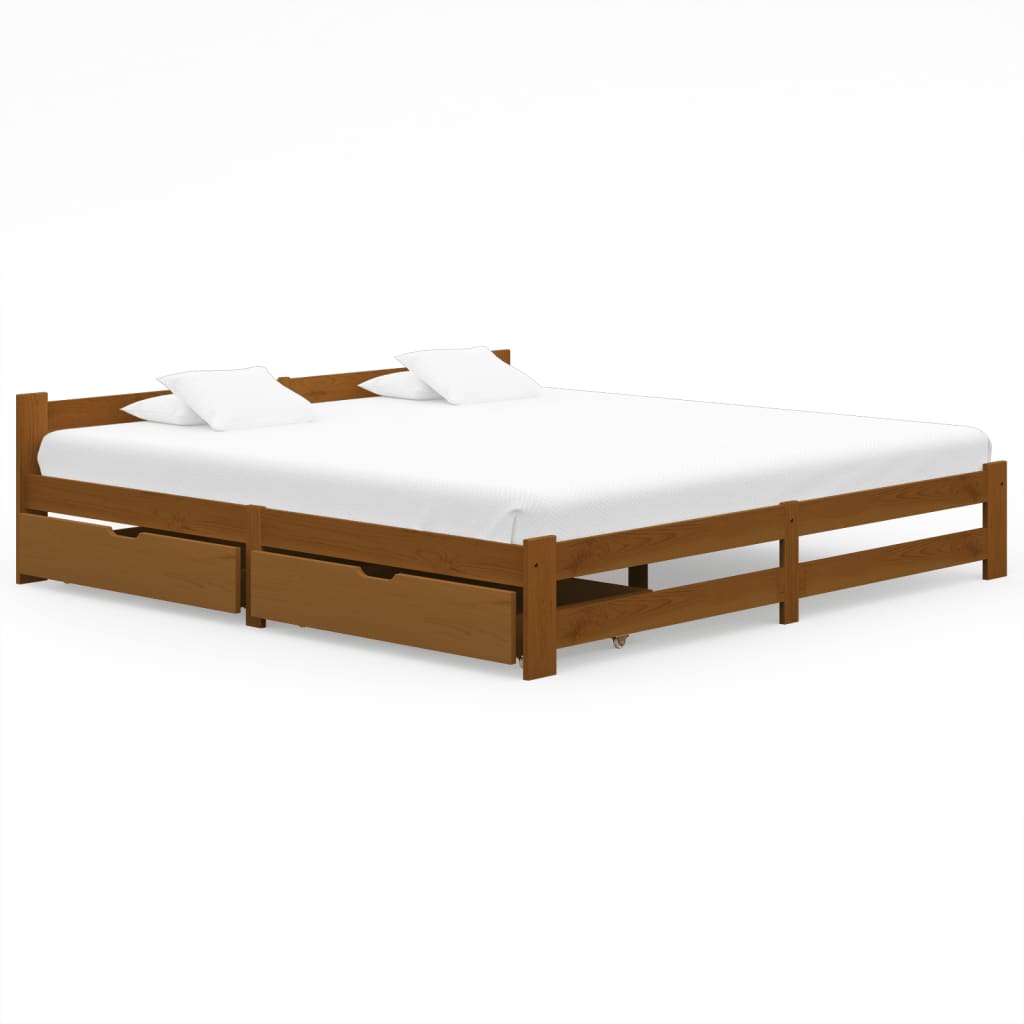Berkfield Bed Frame with 2 Drawers Honey Brown Solid Pinewood 200x200 cm