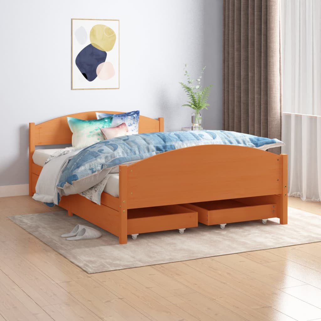 Berkfield Bed Frame with 4 Drawers Honey Brown Solid Wood Pine 140x200 cm
