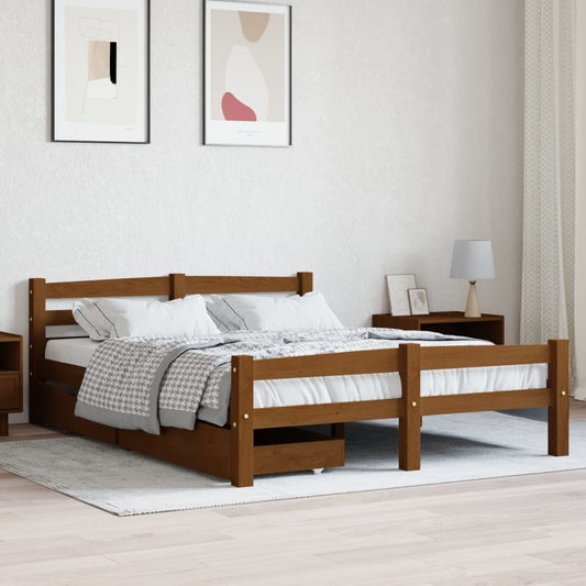 Berkfield Bed Frame with 2 Drawers Honey Brown Solid Pinewood 140x200 cm