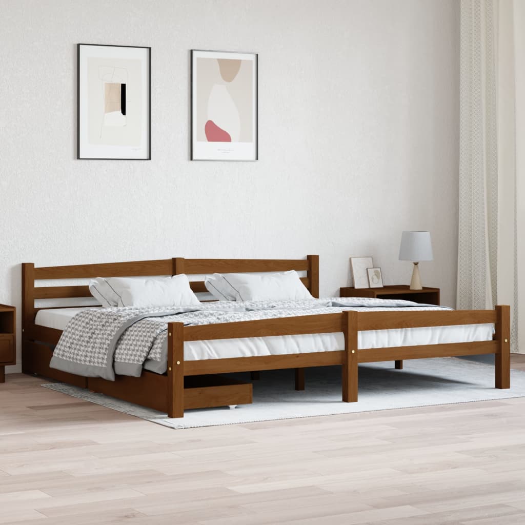 Berkfield Bed Frame with 2 Drawers Honey Brown Solid Pinewood 200x200 cm