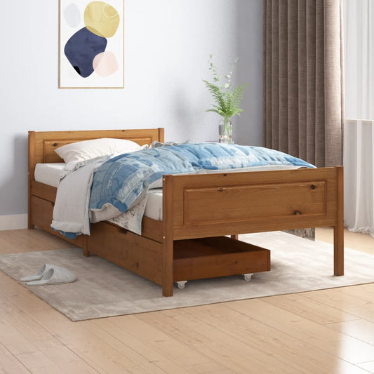 Berkfield Bed Frame with 2 Drawers Honey Brown Solid Wood Pine 90x200 cm
