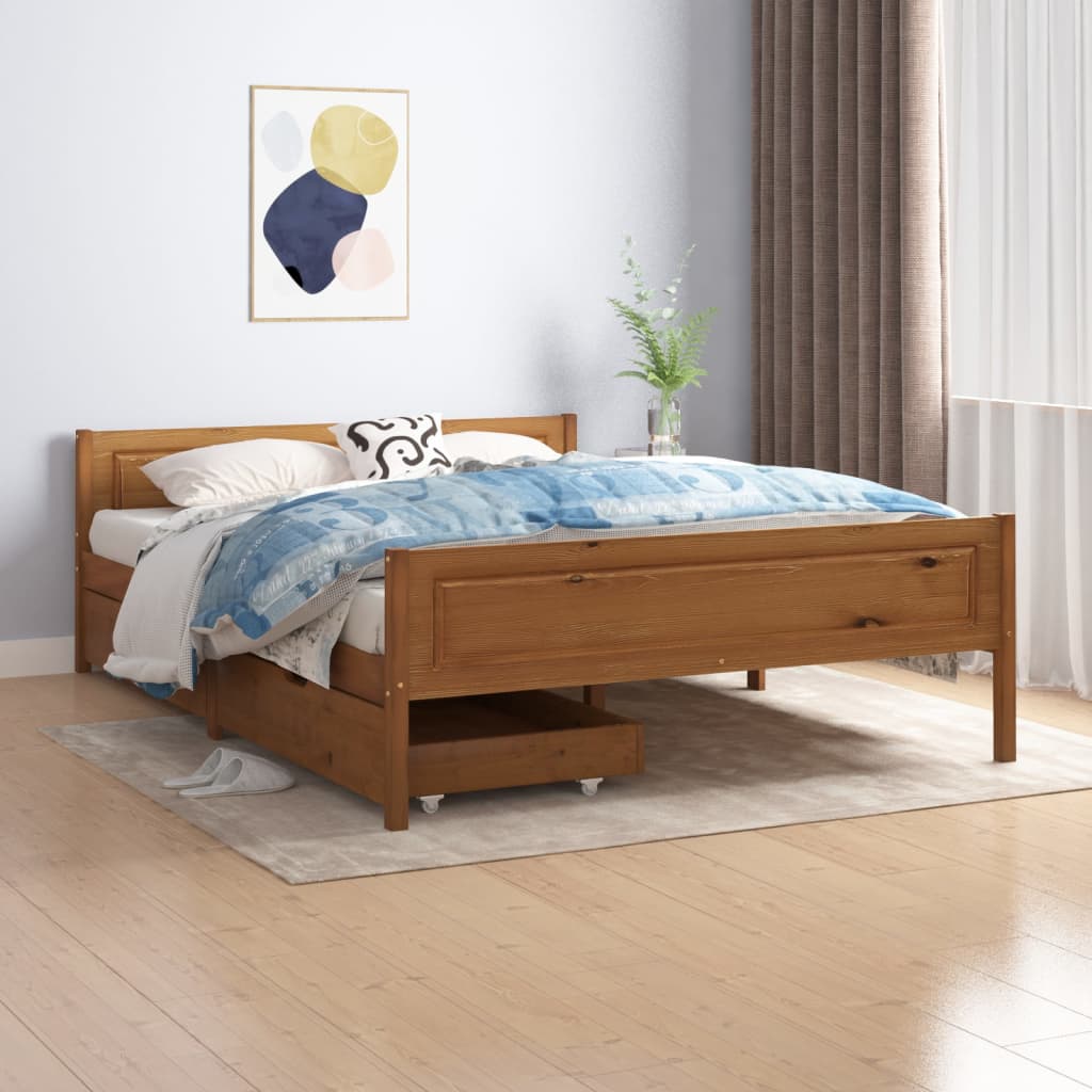 Berkfield Bed Frame with 2 Drawers Honey Brown Solid Wood Pine 140x200 cm