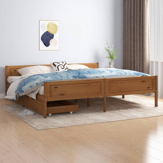 Berkfield Bed Frame with 2 Drawers Honey Brown Solid Wood Pine 200x200 cm