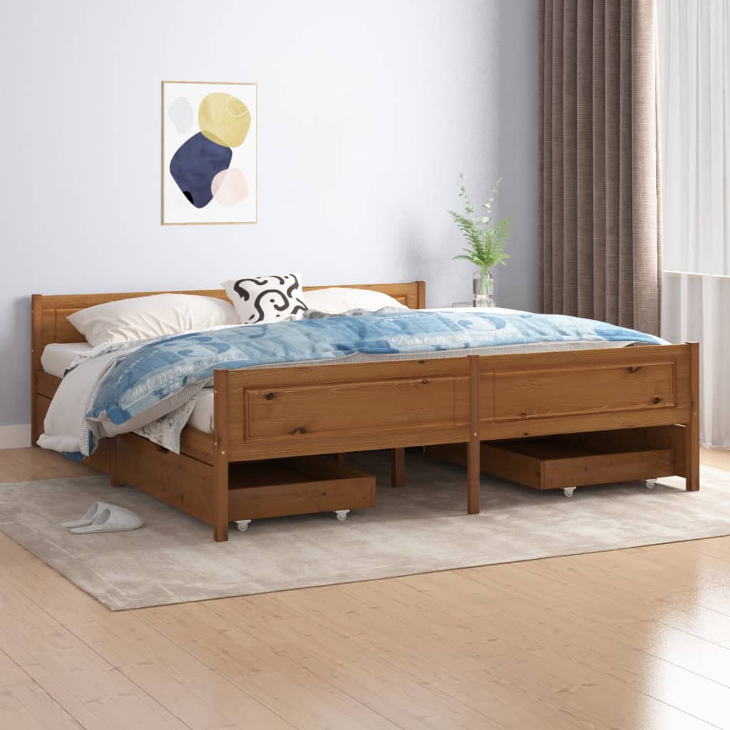 Berkfield Bed Frame with 4 Drawers Honey Brown Solid Wood Pine 180x200 cm